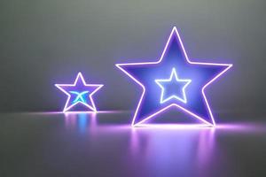 Colorful blue neon star shape 3d bokeh background with some empty space. photo