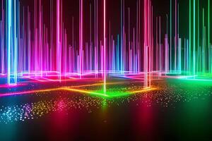 Abstract 3d render colorful neon glowing laser futuristic dimensional background. photo