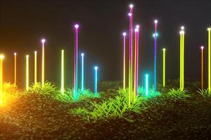 Futuristic a various colorful laser light came from the ground for concept and background material design. photo