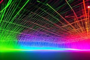 Abstract 3d render colorful neon glowing laser futuristic dimensional background. photo