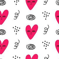 Seamless pattern with abstract doodle shapes. Childrens drawings of hearts. Background, wallpaper, wrapping, textile template. vector