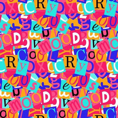 Seamless pattern with letters cutting from magazines in y2k style, 90s style.