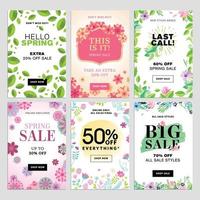 Set of mobile sale banners. Spring sale banners. Vector illustrations of online shopping website and mobile website banners, posters, newsletter designs, ads, coupons, social media banners.