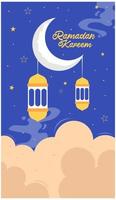 Ramadan kareem poster moon and lantern vector