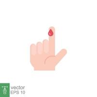 Blood on finger icon. Vector people hand injured isolated symbol. Glucose, insulin test, diabetes concept. Simple flat style. Sign illustration on white background. EPS 10.