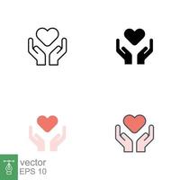 Hand heart icon in different style. Line, solid, flat, filled outline style. Holding, pictogram, care, graphic, life, health, save, love, give, charity concept. Vector illustration isolated. EPS 10.