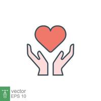 Hand heart flat icon. Simple filled outline style. Wellbeing, health care, support, life, save, love, give, charity concept. Vector illustration isolated on white background. EPS 10.