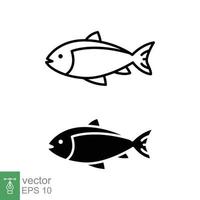 Fish icon set. Simple line and silhouette symbol. Sea life, fresh salmon, tuna, pisces, nature concept for food template design. Vector illustration isolated on white background. EPS 10.