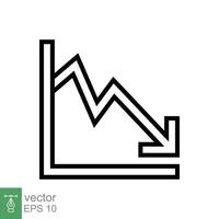 Graph down, reduce progress line icon. Simple outline style efficiency decrease graphic, finance chart, abstract graph, trend vector illustration. Arrow below, bankrupt concept. EPS 10.