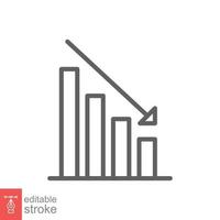 Graph down, reduce progress line icon. Simple outline style efficiency decrease graphic, finance chart, abstract graph, trend vector illustration. Arrow below, bankrupt. Editable stroke EPS 10.