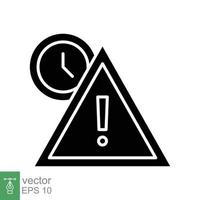 expiración icono. sencillo sólido estilo para web y aplicación alerta, alarma, reloj circular con exclamación marca concepto. negro silueta, glifo símbolo. vector ilustración aislado en blanco antecedentes. eps 10