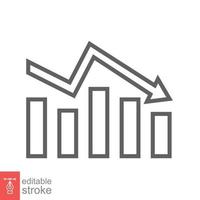 Graph down, reduce progress line icon. Simple outline style efficiency decrease graphic, finance chart, abstract graph, trend vector illustration. Arrow below, bankrupt. Editable stroke EPS 10.