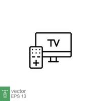 TV and remote icon. Simple outline style for web template and app. Television, control, channel, technology concept. Thin line vector illustration design on white background. EPS 10.