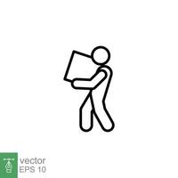 Lifting weights icon. Simple outline style for web template and app. Lift, man carry heavy box, delivery boy. Thin line vector illustration design isolated on white background. EPS 10.