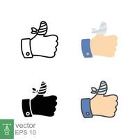 Hurt hand, bandage finger icon in different style. Outline, flat, solid, filled outline. Like, thumb up gesture, injured, unavailable concept. Vector illustration isolated on white background. EPS 10.