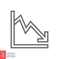 Graph down, reduce progress line icon. Simple outline style efficiency decrease graphic, finance chart, abstract graph, trend vector illustration. Arrow below, bankrupt. Editable stroke EPS 10.