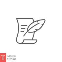 History, writing icon. Line style for web template and app. Simple thin line, poetry, book concept, education, vector illustration design on white background. Editable stroke EPS 10.