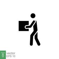 Lifting weights icon. Simple solid style for web template and app. Lift, man carry heavy box, delivery boy. Black silhouette, glyph vector illustration design isolated on white background. EPS 10.