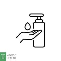 Hand sanitizer icon, line style. Washing hand with sanitizer liquid soap. Vector illustration. Design on white background. EPS 10.