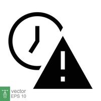 expiración icono. sencillo sólido estilo para web y aplicación alerta, alarma, reloj circular con exclamación marca concepto. negro silueta, glifo símbolo. vector ilustración aislado en blanco antecedentes. eps 10