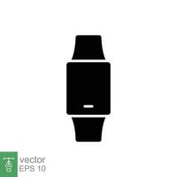 Smart watch icon. Simple glyph style. Wearable, digital clock, smartwatch technology concept. Black silhouette symbol. Vector illustration isolated on white background. EPS 10.