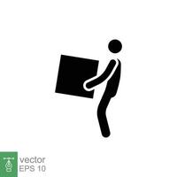 Lifting weights icon. Simple solid style for web template and app. Lift, man carry heavy box, delivery boy. Black silhouette, glyph vector illustration design isolated on white background. EPS 10.