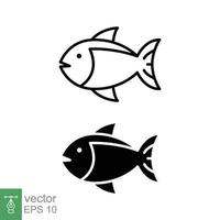 Fish icon set. Simple line and silhouette symbol. Sea life, fresh salmon, tuna, pisces, nature concept for food template design. Vector illustration isolated on white background. EPS 10.