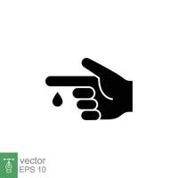 Blood on finger glyph icon. Vector people hand injured isolated symbol. Glucose, insulin test, diabetes concept. Simple solid style. Sign illustration on white background. EPS 10.