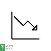 Graph down, reduce progress line icon. Simple outline style efficiency decrease graphic, finance chart, abstract graph, trend vector illustration. Arrow below, bankrupt concept. EPS 10.