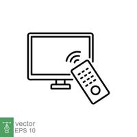 TV and remote icon. Simple outline style for web template and app. Television, control, channel, technology concept. Thin line vector illustration design on white background. EPS 10.