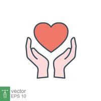 Hand heart flat icon. Simple filled outline style. Wellbeing, health care, support, life, save, love, give, charity concept. Vector illustration isolated on white background. EPS 10.