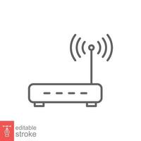 Wifi router icon. Simple outline style for web template and app. Broadband, modem, wireless, internet, thin line vector illustration design isolated on white background. Editable stroke EPS 10.
