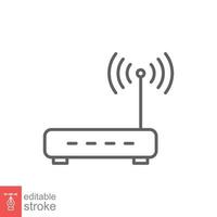 Wifi router icon. Simple outline style for web template and app. Broadband, modem, wireless, internet, thin line vector illustration design isolated on white background. Editable stroke EPS 10.