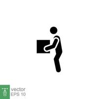 Lifting weights icon. Simple solid style for web template and app. Lift, man carry heavy box, delivery boy. Black silhouette, glyph vector illustration design isolated on white background. EPS 10.