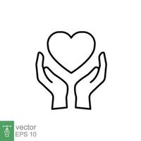 Hand heart line icon. Simple outline style. Wellbeing, health care, support, life, save, love, give, charity concept. Vector illustration isolated on white background. EPS 10.