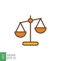 Scales icon. Simple filled outline style. Libra, balance, comparison, compare, legal, law, justice, weight concept. Pictogram, vector illustration isolated on white background. EPS 10.
