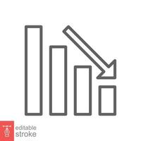 Graph down, reduce progress line icon. Simple outline style efficiency decrease graphic, finance chart, abstract graph, trend vector illustration. Arrow below, bankrupt. Editable stroke EPS 10.