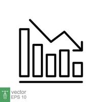 Graph down, reduce progress line icon. Simple outline style efficiency decrease graphic, finance chart, abstract graph, trend vector illustration. Arrow below, bankrupt concept. EPS 10.