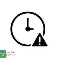 Expiry icon. Simple solid style for web and app. Alert, alarm, clock circular with exclamation mark concept. Black silhouette, glyph symbol. Vector illustration isolated on white background. EPS 10.