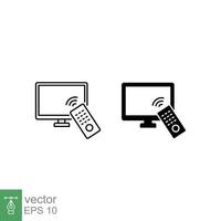 TV and remote icon set. Simple outline and solid style. Television, control, channel, technology concept. Black thin line, silhouette, glyph vector illustration design on white background. EPS 10.