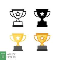 Trophy cup star icon in different style. Line, solid, flat, filled outline symbol for design. Winner, award, champ, contest, won concept. Vector illustration isolated on white background. EPS 10.