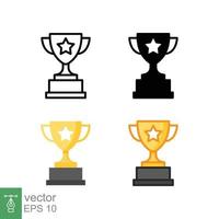 Trophy cup star icon in different style. Line, solid, flat, filled outline symbol for design. Winner, award, champ, contest, won concept. Vector illustration isolated on white background. EPS 10.