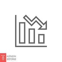 Graph down, reduce progress line icon. Simple outline style efficiency decrease graphic, finance chart, abstract graph, trend vector illustration. Arrow below, bankrupt. Editable stroke EPS 10.