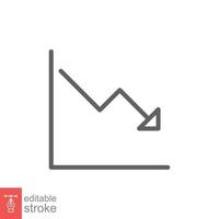 Graph down, reduce progress line icon. Simple outline style efficiency decrease graphic, finance chart, abstract graph, trend vector illustration. Arrow below, bankrupt. Editable stroke EPS 10.