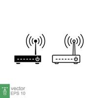 Wifi router icon. Simple outline and solid style for web template and app. Broadband, modem, wireless, internet, thin line, glyph vector illustration design isolated on white background. EPS 10.