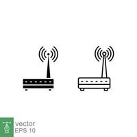 Wifi router icon. Simple outline and solid style for web template and app. Broadband, modem, wireless, internet, thin line, glyph vector illustration design isolated on white background. EPS 10.