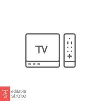 TV and remote icon. Simple outline style for web template and app. Television, control, channel, technology concept. Thin line vector illustration design on white background. Editable stroke EPS 10.