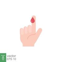 Blood on finger icon. Vector people hand injured isolated symbol. Glucose, insulin test, diabetes concept. Simple flat style. Sign illustration on white background. EPS 10.