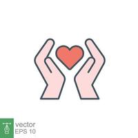 Hand heart flat icon. Simple filled outline style. Wellbeing, health care, support, life, save, love, give, charity concept. Vector illustration isolated on white background. EPS 10.