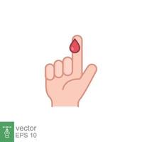 Blood on finger icon. Vector people hand injured isolated symbol. Glucose, insulin test, diabetes concept. Simple filled outline style. Sign illustration on white background. EPS 10.